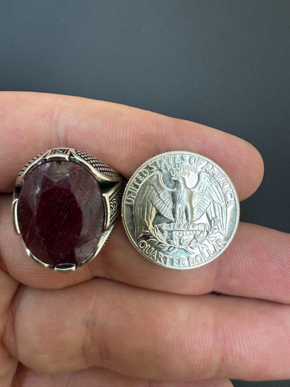 Wealth Ring - 925 Silver Oxidized - Genuine Red Ruby Stone
