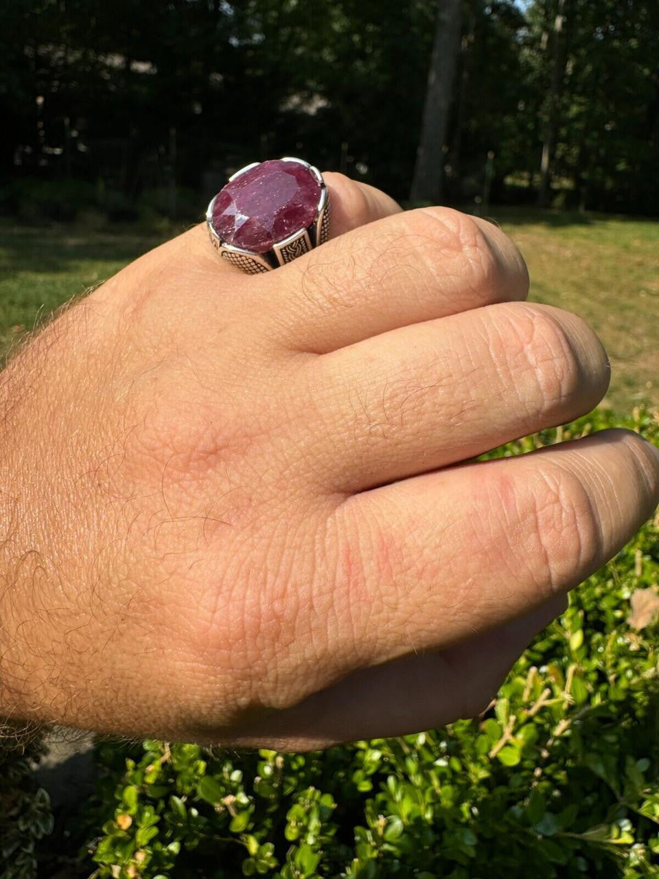 Wealth Ring - 925 Silver Oxidized - Genuine Red Ruby Stone