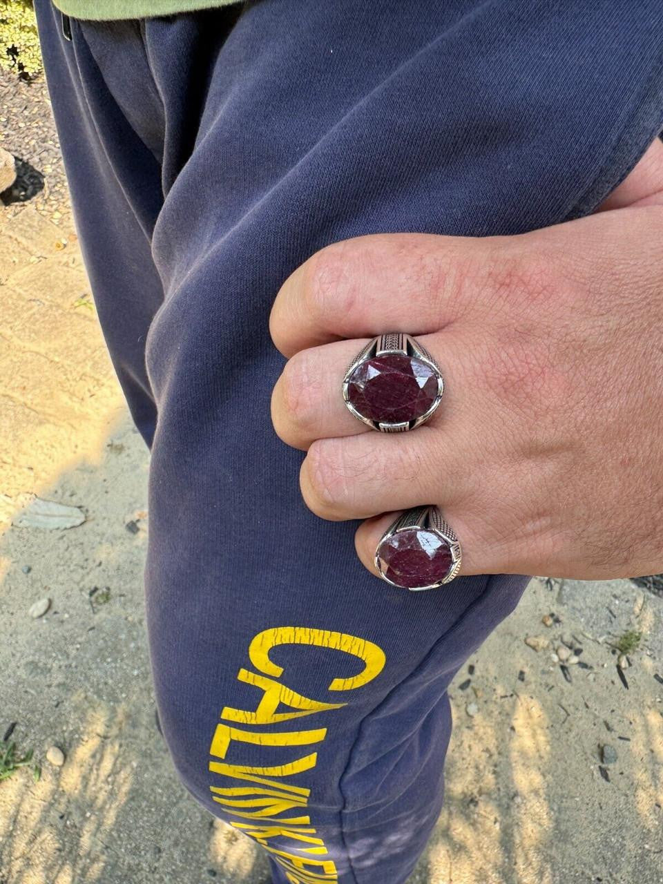 Wealth Ring - 925 Silver Oxidized - Genuine Red Ruby Stone