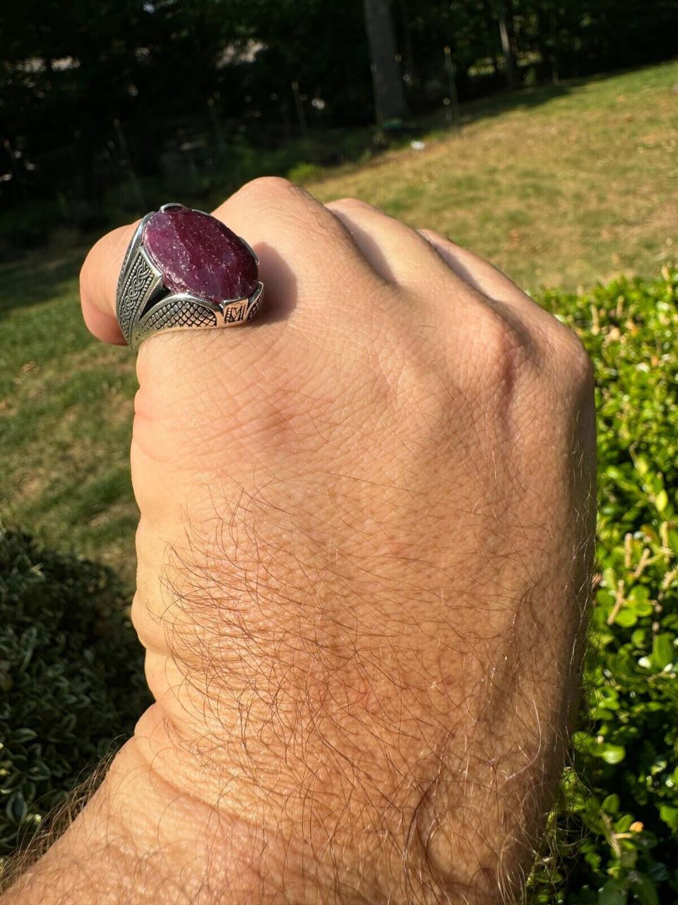 Wealth Ring - 925 Silver Oxidized - Genuine Red Ruby Stone