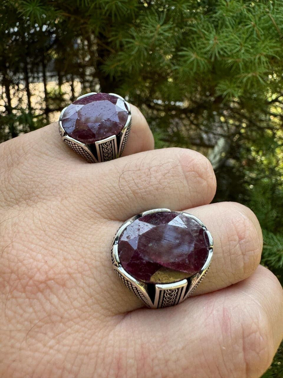 Wealth Ring - 925 Silver Oxidized - Genuine Red Ruby Stone