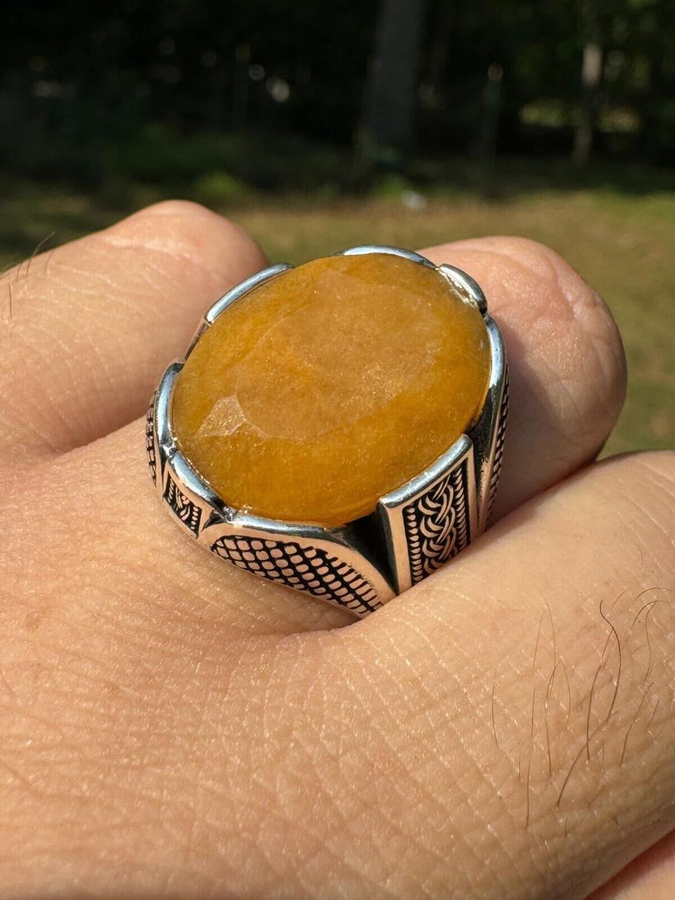 Wealth Ring - 925 Silver Oxidized - Genuine Yellow Sapphire Stone