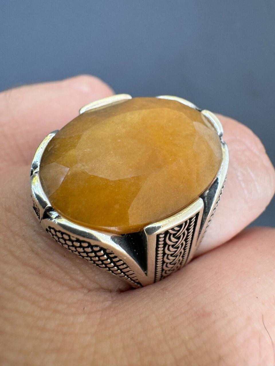 Wealth Ring - 925 Silver Oxidized - Genuine Yellow Sapphire Stone