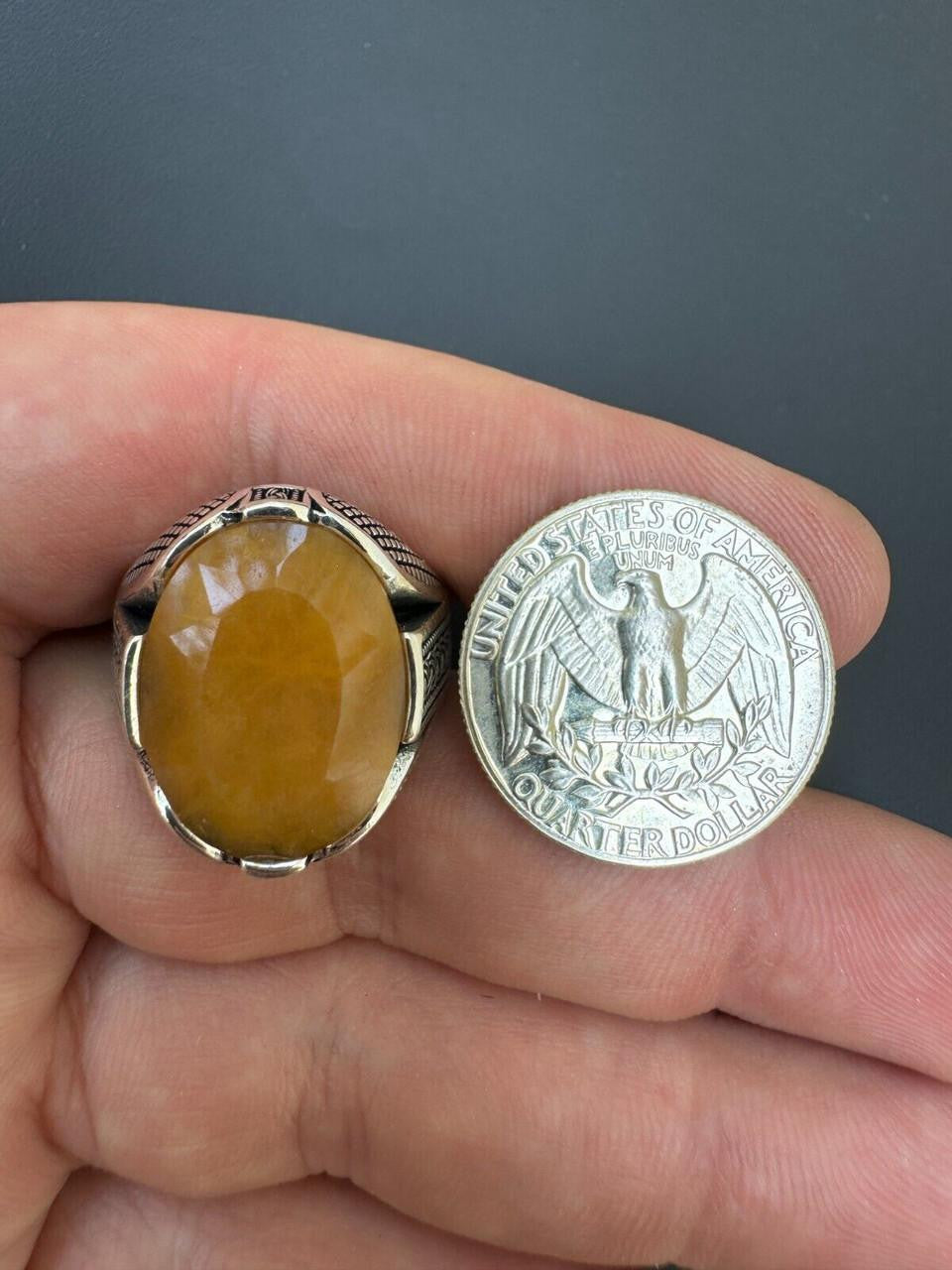 Wealth Ring - 925 Silver Oxidized - Genuine Yellow Sapphire Stone