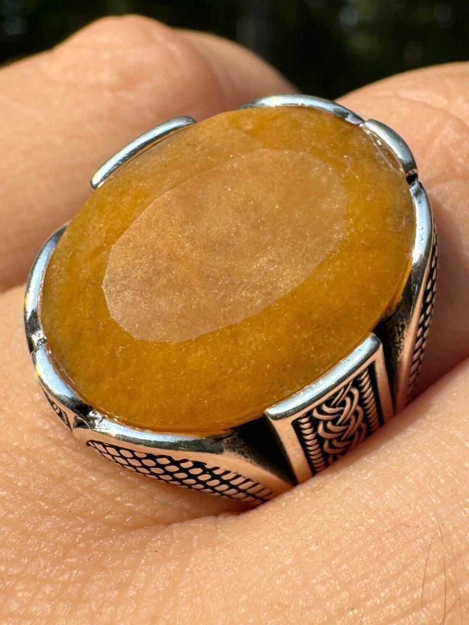 Wealth Ring - 925 Silver Oxidized - Genuine Yellow Sapphire Stone