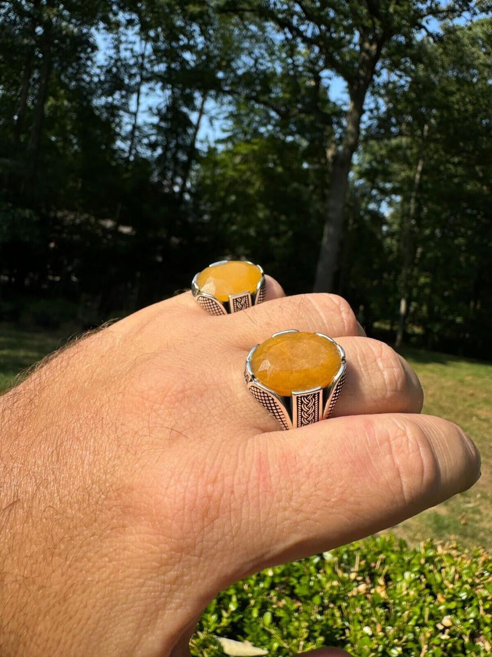 Wealth Ring - 925 Silver Oxidized - Genuine Yellow Sapphire Stone