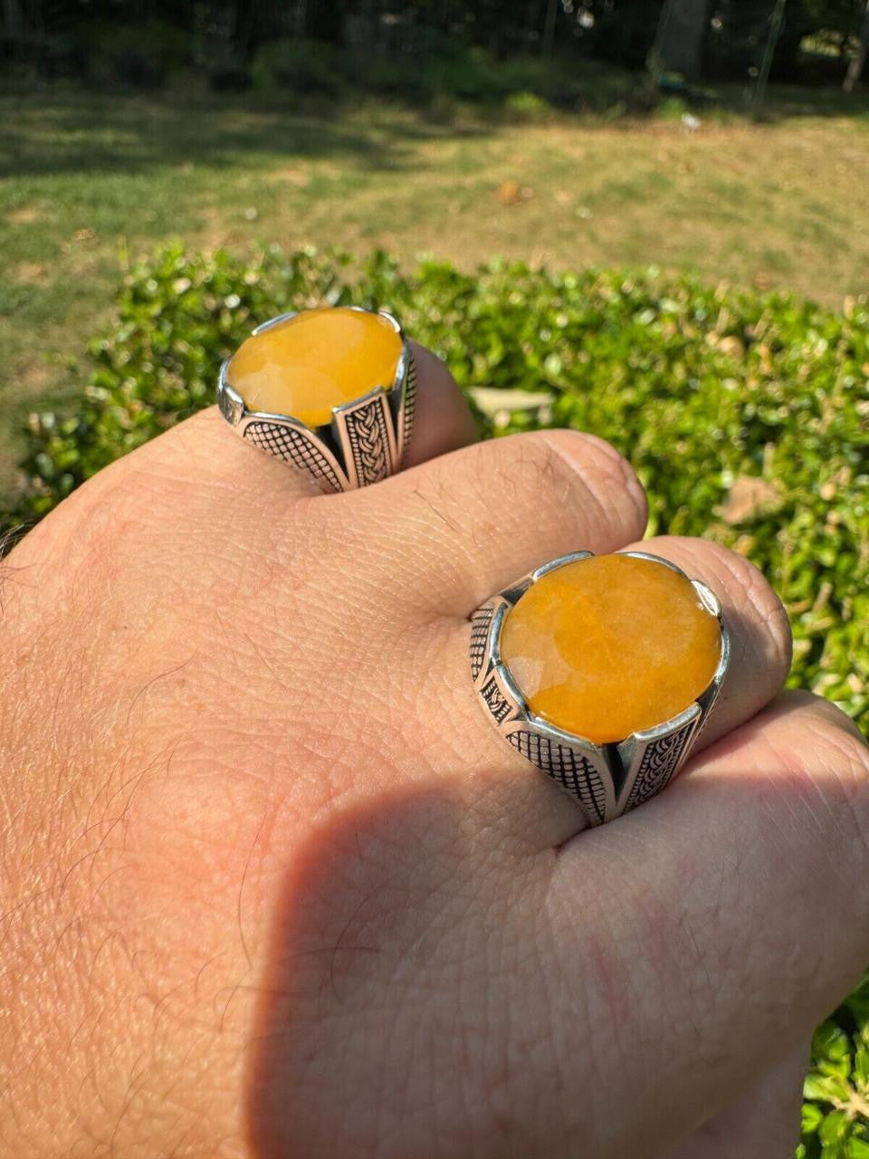 Wealth Ring - 925 Silver Oxidized - Genuine Yellow Sapphire Stone