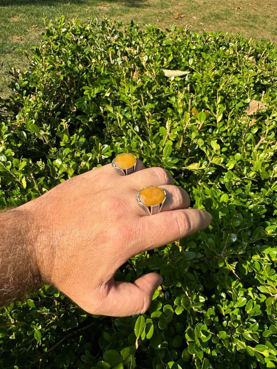 Wealth Ring - 925 Silver Oxidized - Genuine Yellow Sapphire Stone