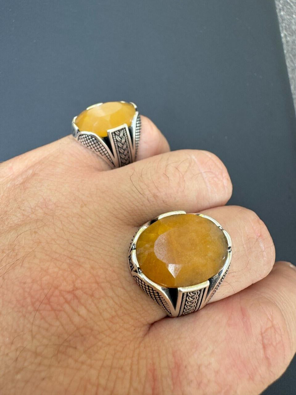 Wealth Ring - 925 Silver Oxidized - Genuine Yellow Sapphire Stone