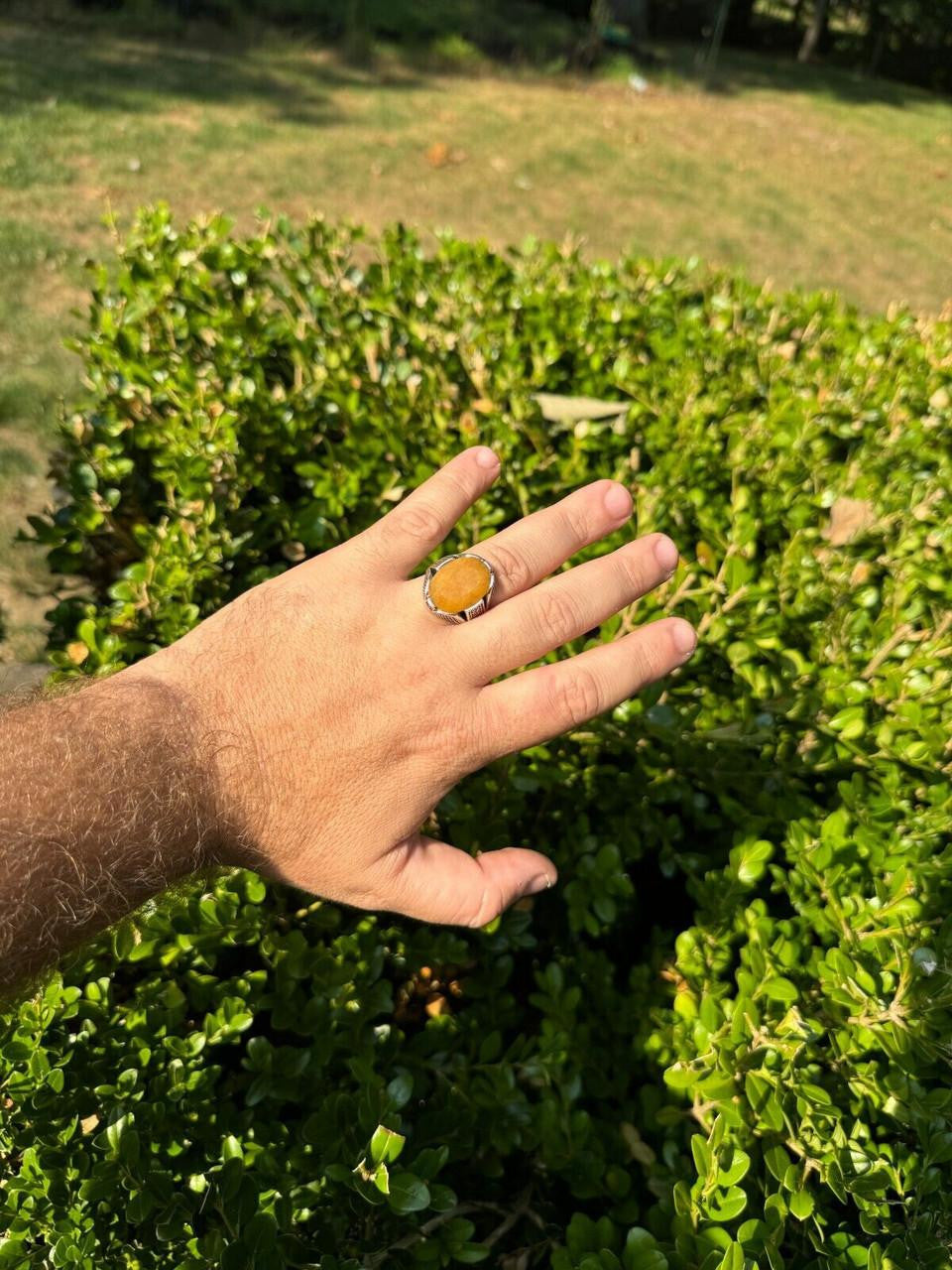 Wealth Ring - 925 Silver Oxidized - Genuine Yellow Sapphire Stone