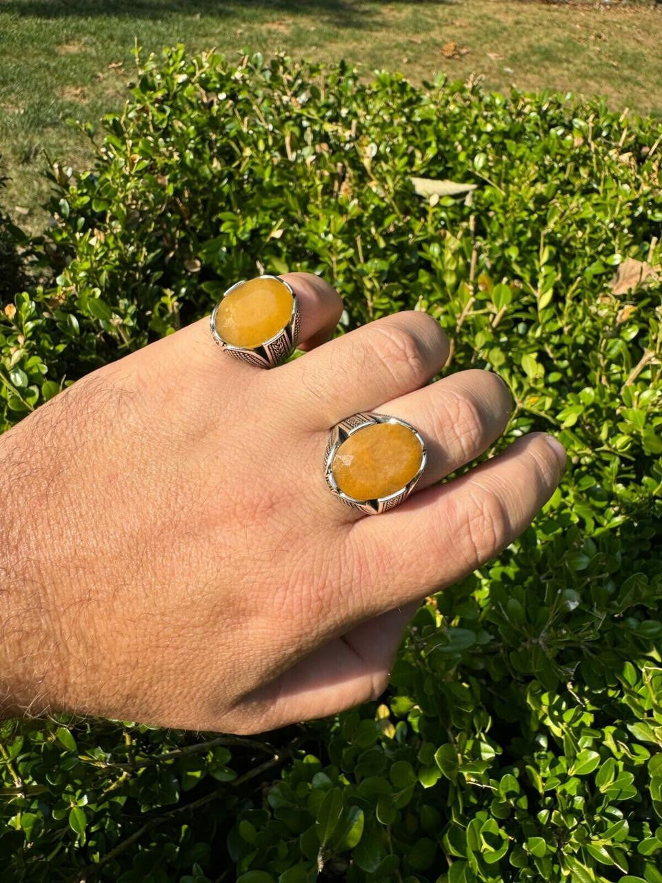 Wealth Ring - 925 Silver Oxidized - Genuine Yellow Sapphire Stone