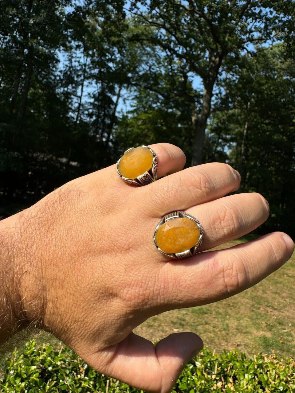 Wealth Ring - 925 Silver Oxidized - Genuine Yellow Sapphire Stone