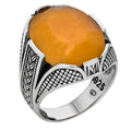 Wealth Ring - 925 Silver Oxidized - Genuine Yellow Sapphire Stone