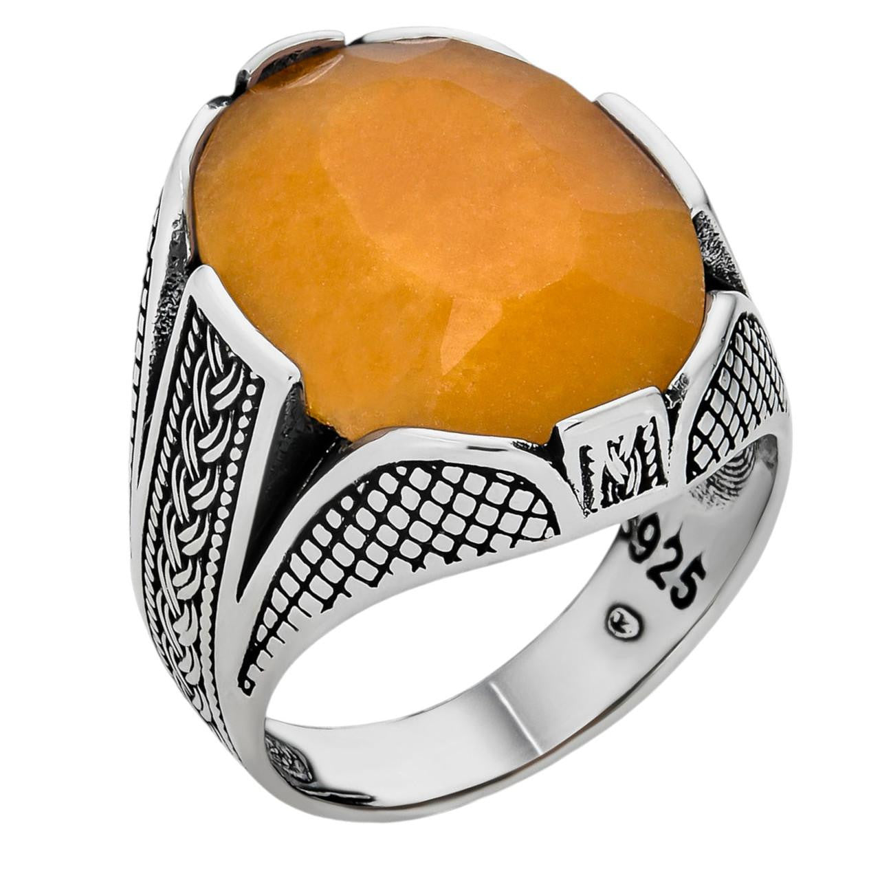 Wealth Ring - 925 Silver Oxidized - Genuine Yellow Sapphire Stone