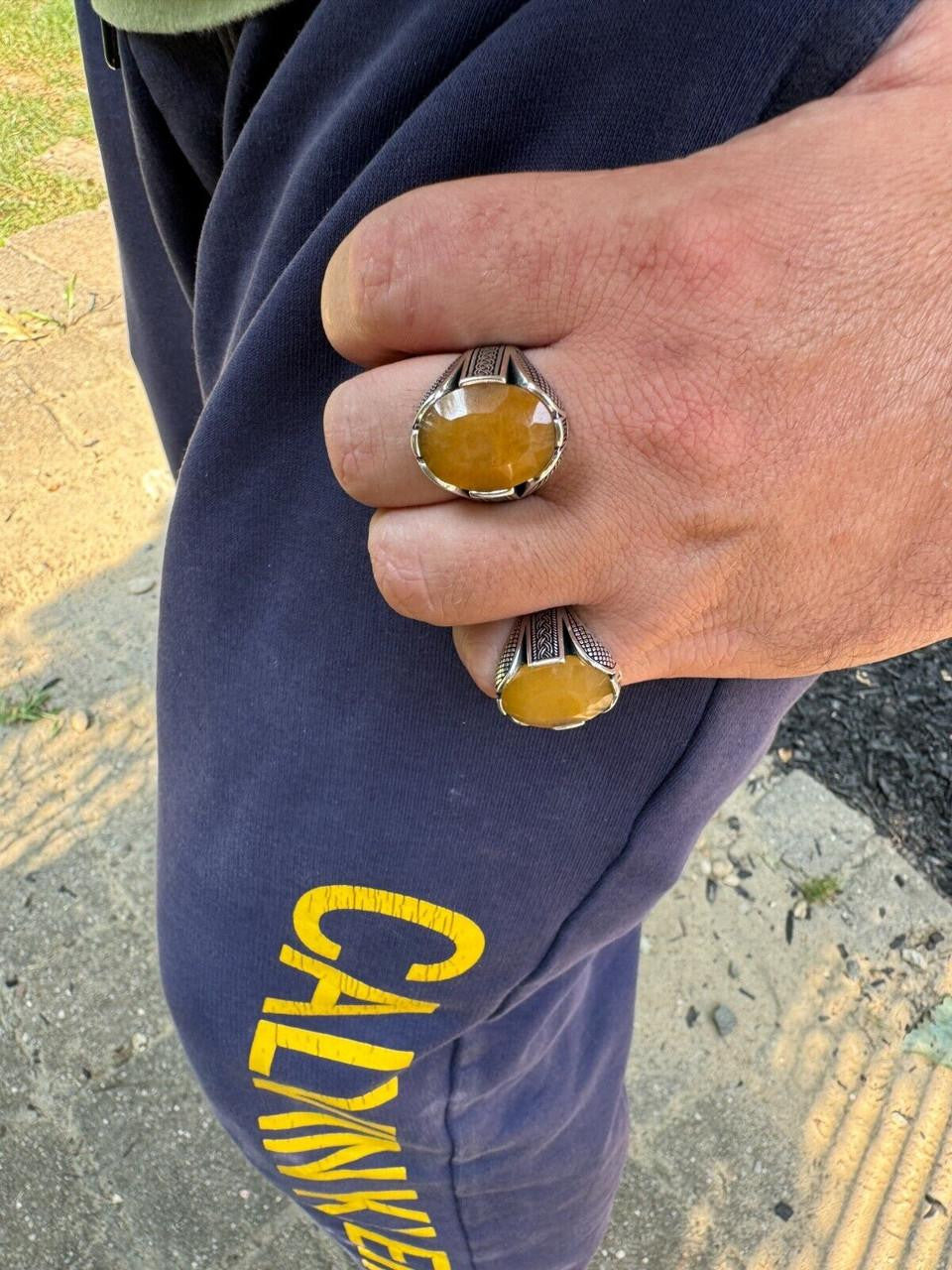 Wealth Ring - 925 Silver Oxidized - Genuine Yellow Sapphire Stone