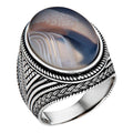 Wisdom Is Power Ring - 925 Silver Oxidized - Genuine Agate Stone