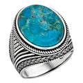 Wisdom Is Power Ring - 925 Silver Oxidized - Genuine Blue Turquoise Stone