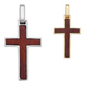Wood Inlay Plain Religious Cross Pendant - 14k Gold Vermeil Or 925 Silver - Large 2.5"