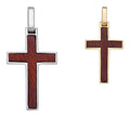 Wood Inlay Plain Religious Cross Pendant - 14k Gold Vermeil Or 925 Silver - Small 1.5"