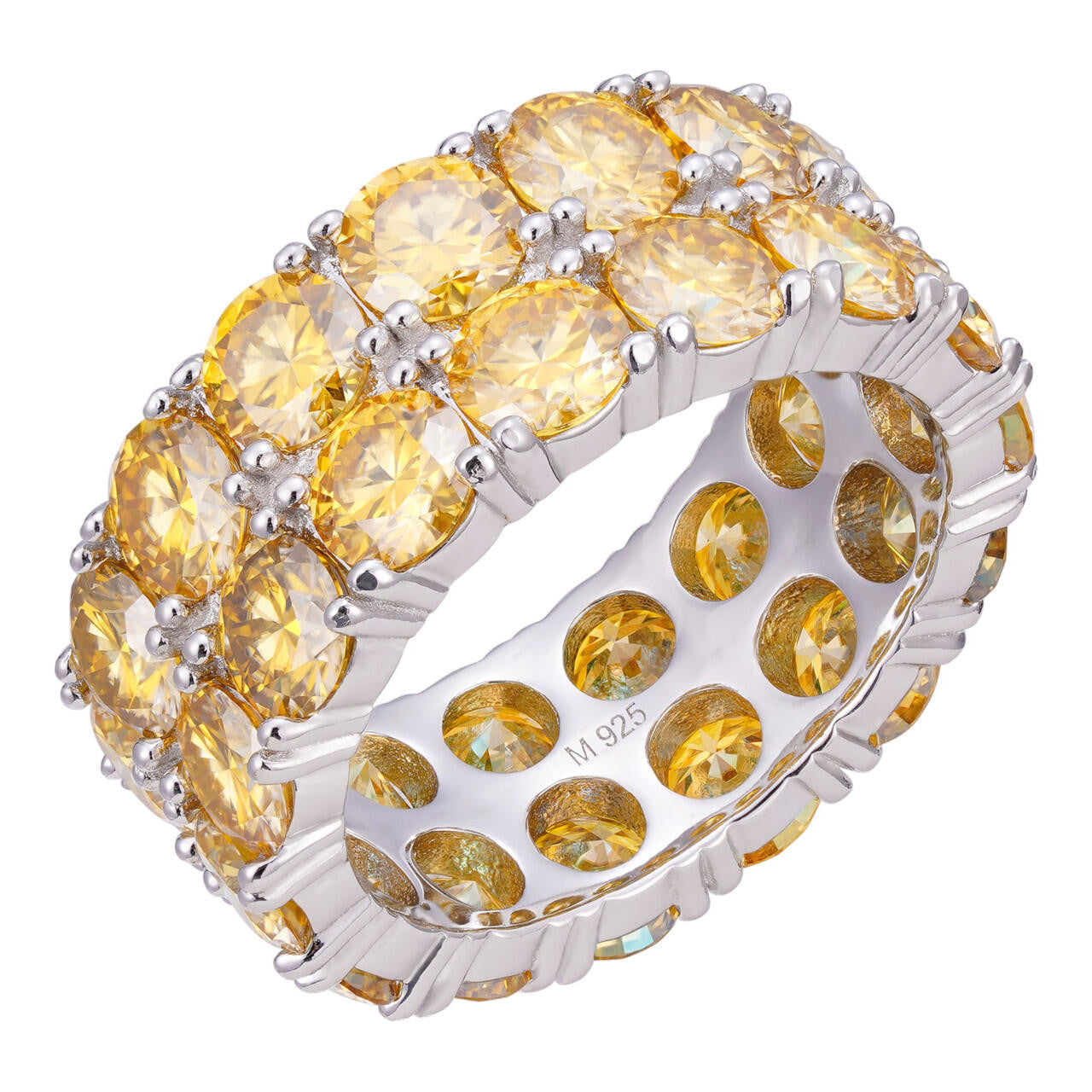 Canary Yellow Moissanite Double Row Eternity Ring - 925 Silver