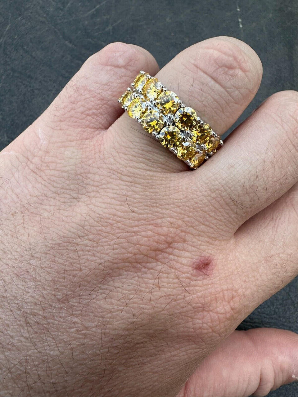 Canary Yellow Moissanite Double Row Eternity Ring - 925 Silver