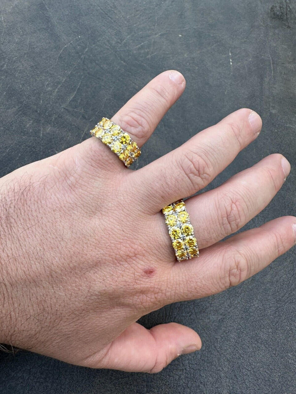 Canary Yellow Moissanite Double Row Eternity Ring - 925 Silver