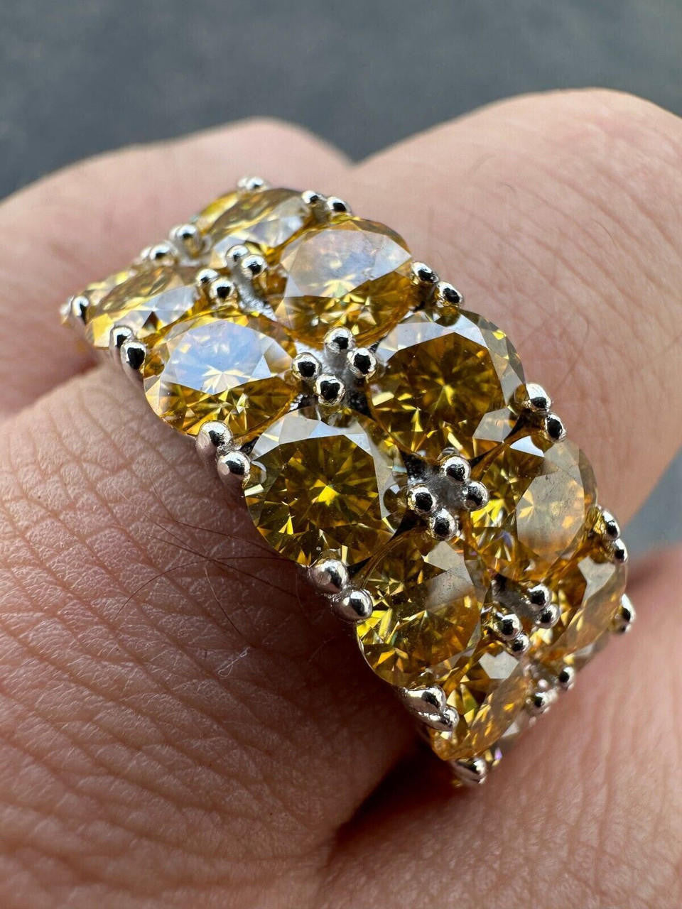Canary Yellow Moissanite Double Row Eternity Ring - 925 Silver