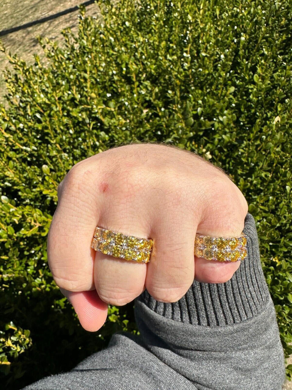 Canary Yellow Moissanite Double Row Eternity Ring - 925 Silver