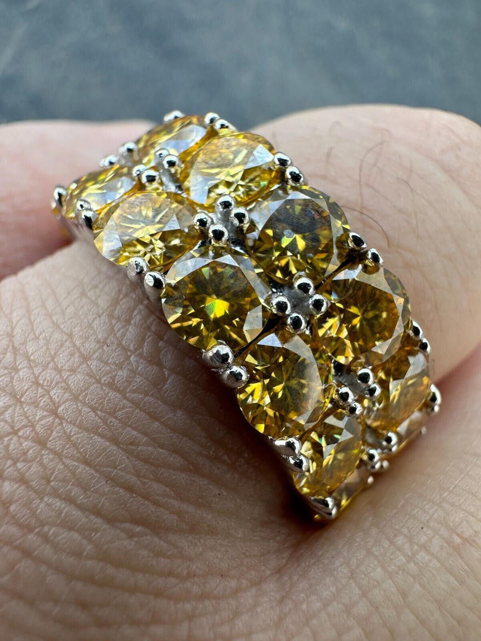 Canary Yellow Moissanite Double Row Eternity Ring - 925 Silver