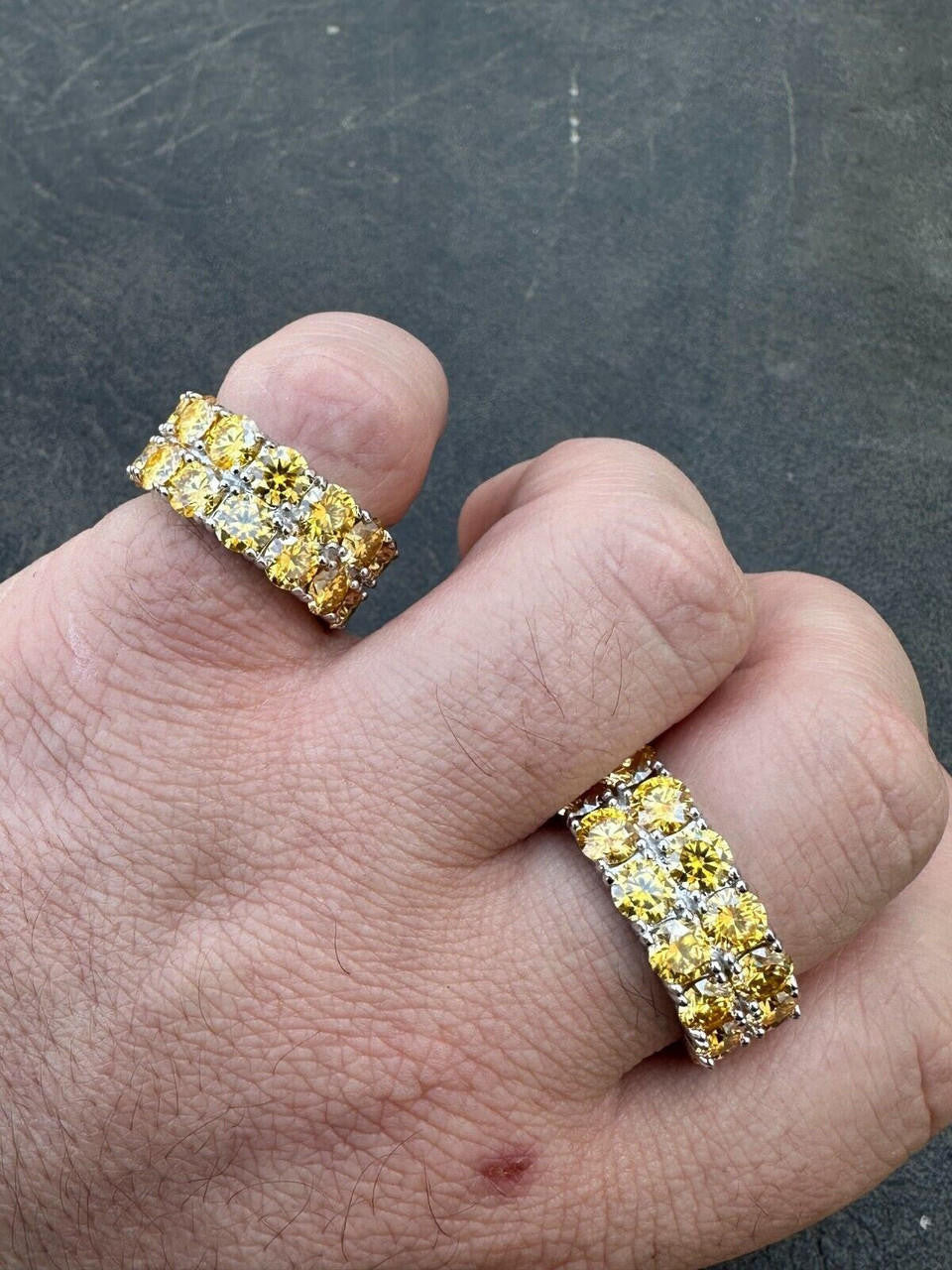 Canary Yellow Moissanite Double Row Eternity Ring - 925 Silver