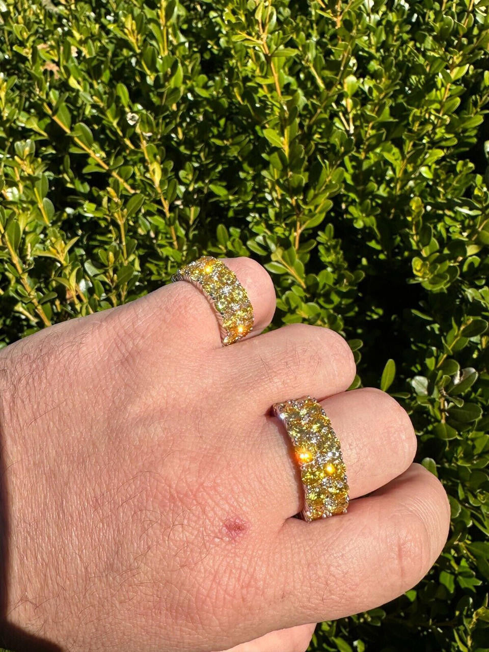 Canary Yellow Moissanite Double Row Eternity Ring - 925 Silver