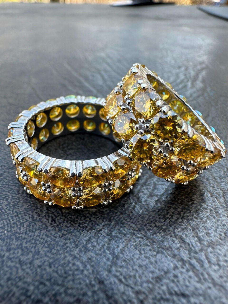 Canary Yellow Moissanite Double Row Eternity Ring - 925 Silver