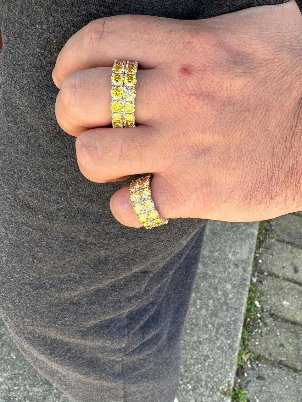 Canary Yellow Moissanite Double Row Eternity Ring - 925 Silver