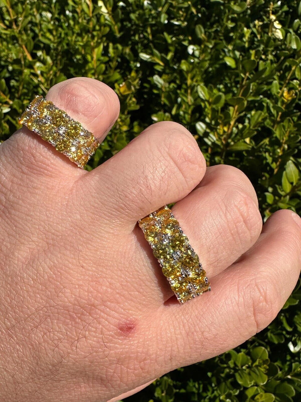 Canary Yellow Moissanite Double Row Eternity Ring - 925 Silver
