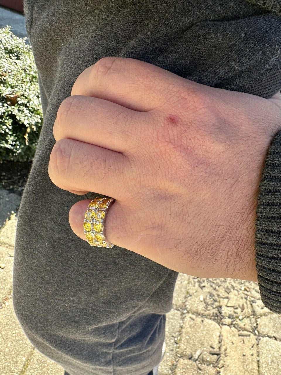 Canary Yellow Moissanite Double Row Eternity Ring - 925 Silver