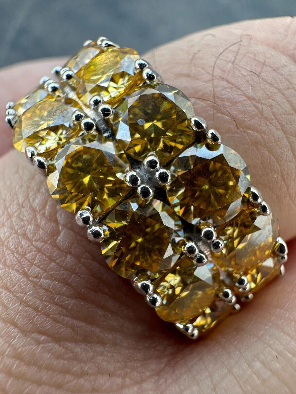 Canary Yellow Moissanite Double Row Eternity Ring - 925 Silver