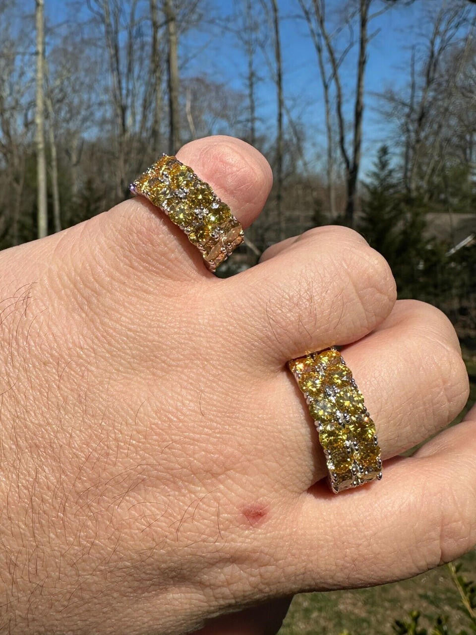 Canary Yellow Moissanite Double Row Eternity Ring - 925 Silver