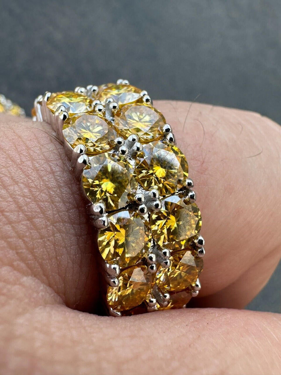 Canary Yellow Moissanite Double Row Eternity Ring - 925 Silver
