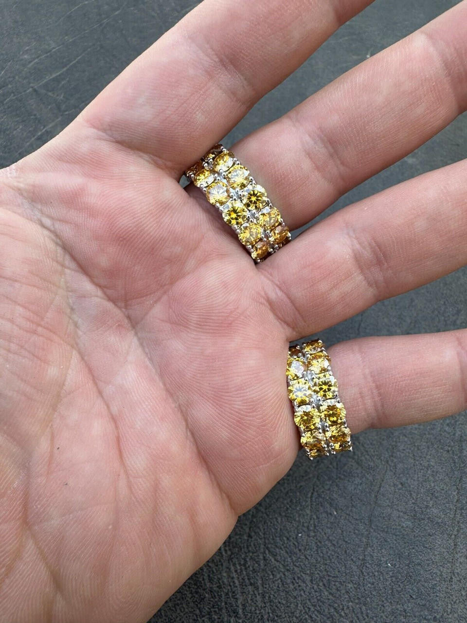 Canary Yellow Moissanite Double Row Eternity Ring - 925 Silver