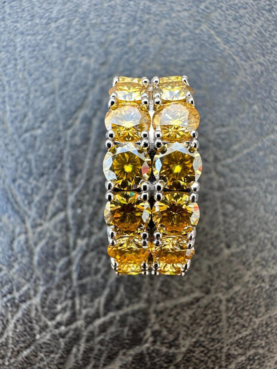 Canary Yellow Moissanite Double Row Eternity Ring - 925 Silver