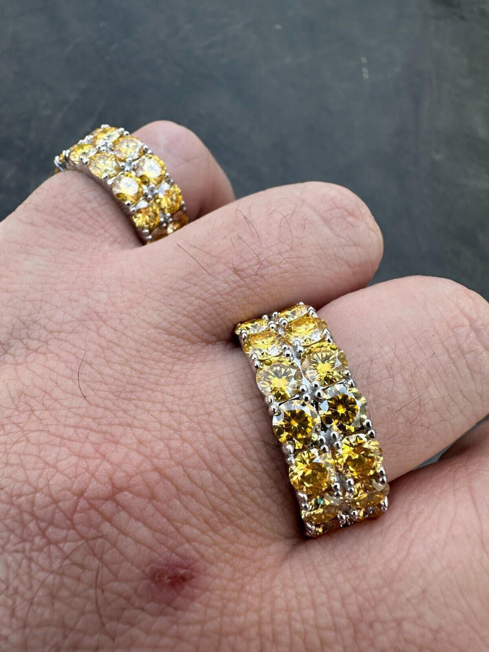 Canary Yellow Moissanite Double Row Eternity Ring - 925 Silver