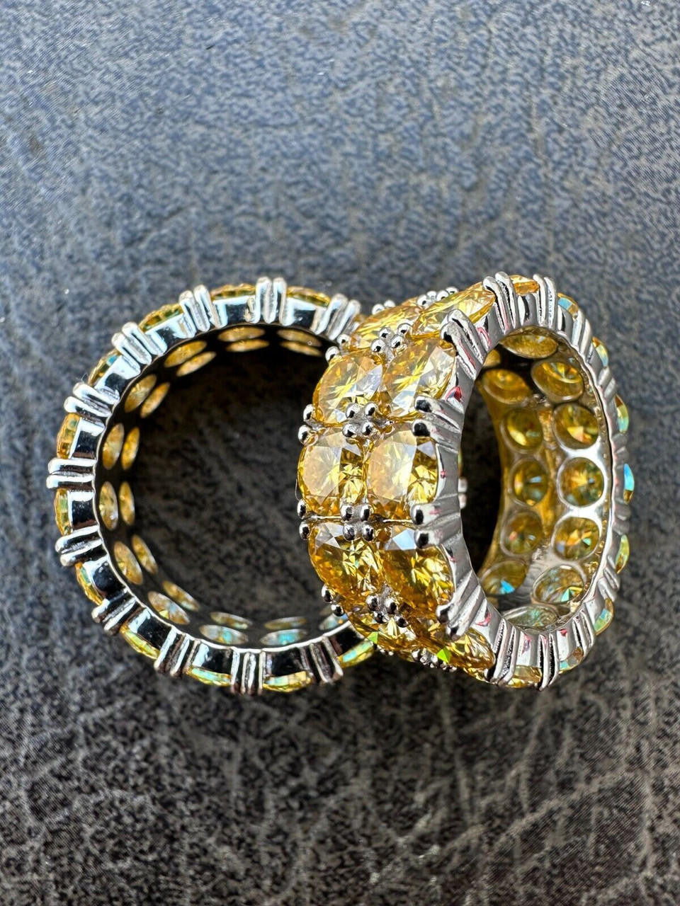 Canary Yellow Moissanite Double Row Eternity Ring - 925 Silver