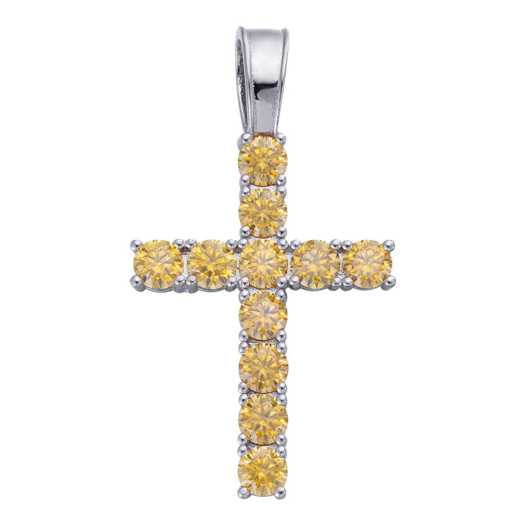 Yellow Canary MOISSANITE Tennis Cross - 925 Silver - 5 Sizes 0.75"-2.25"