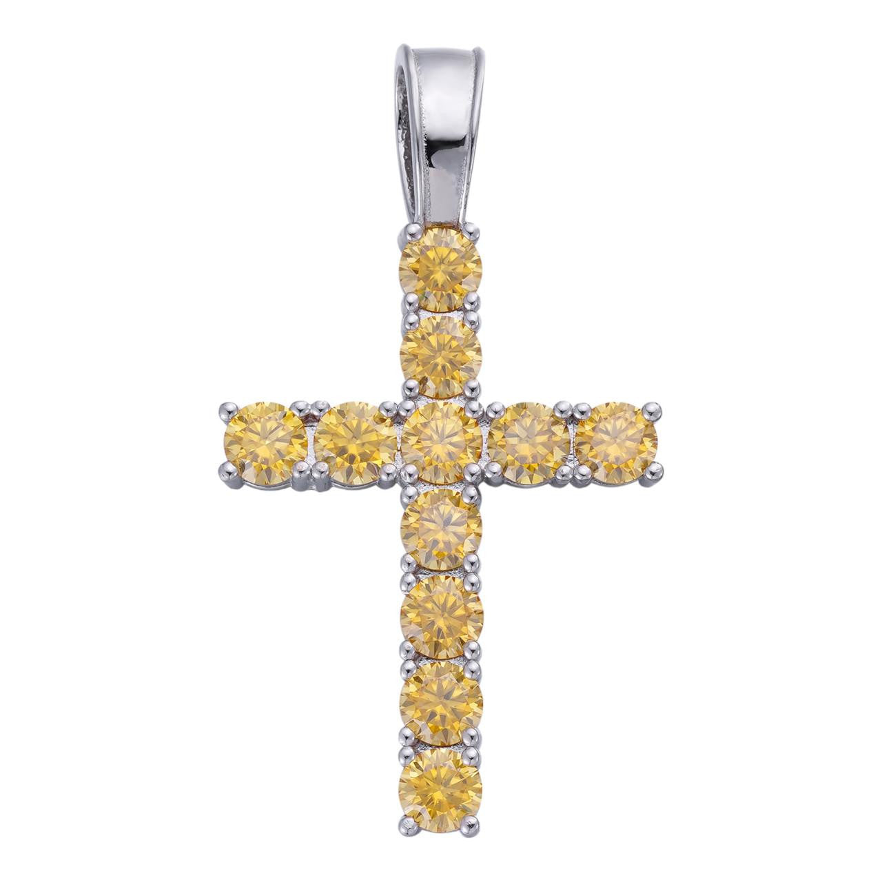 Yellow Canary MOISSANITE Tennis Cross - 925 Silver - 5 Sizes 0.75"-2.25"
