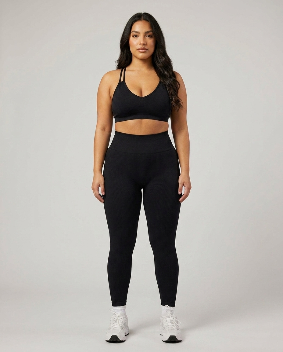 Leggings Ribbed Contour — Negro