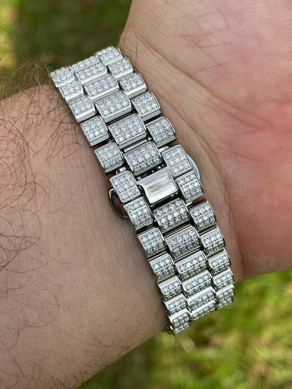 15ct MOISSANITE Mens Presidential Watch Iced Flooded Out Hip Hop Diamond Test 