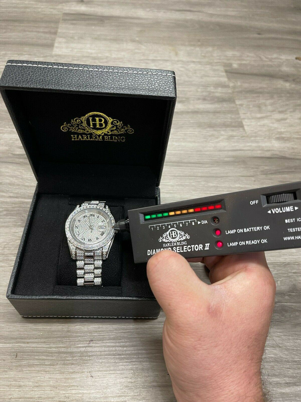 15ct MOISSANITE Mens Presidential Watch Iced Flooded Out Hip Hop Diamond Test 