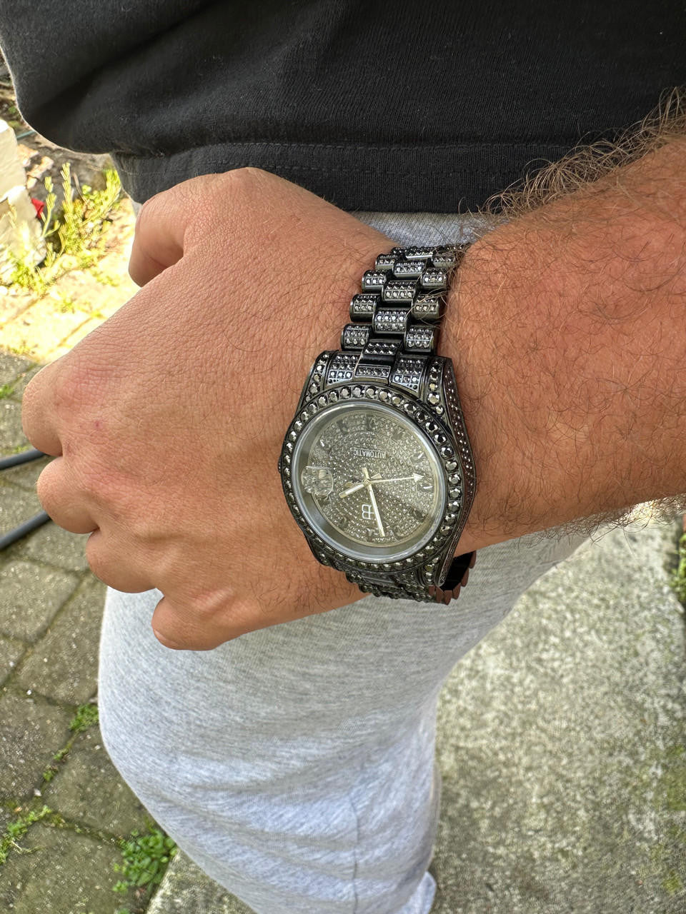 16.1 ct Black MOISSANITE Mens Presidential Watch Iced Bust Down Hip Hop