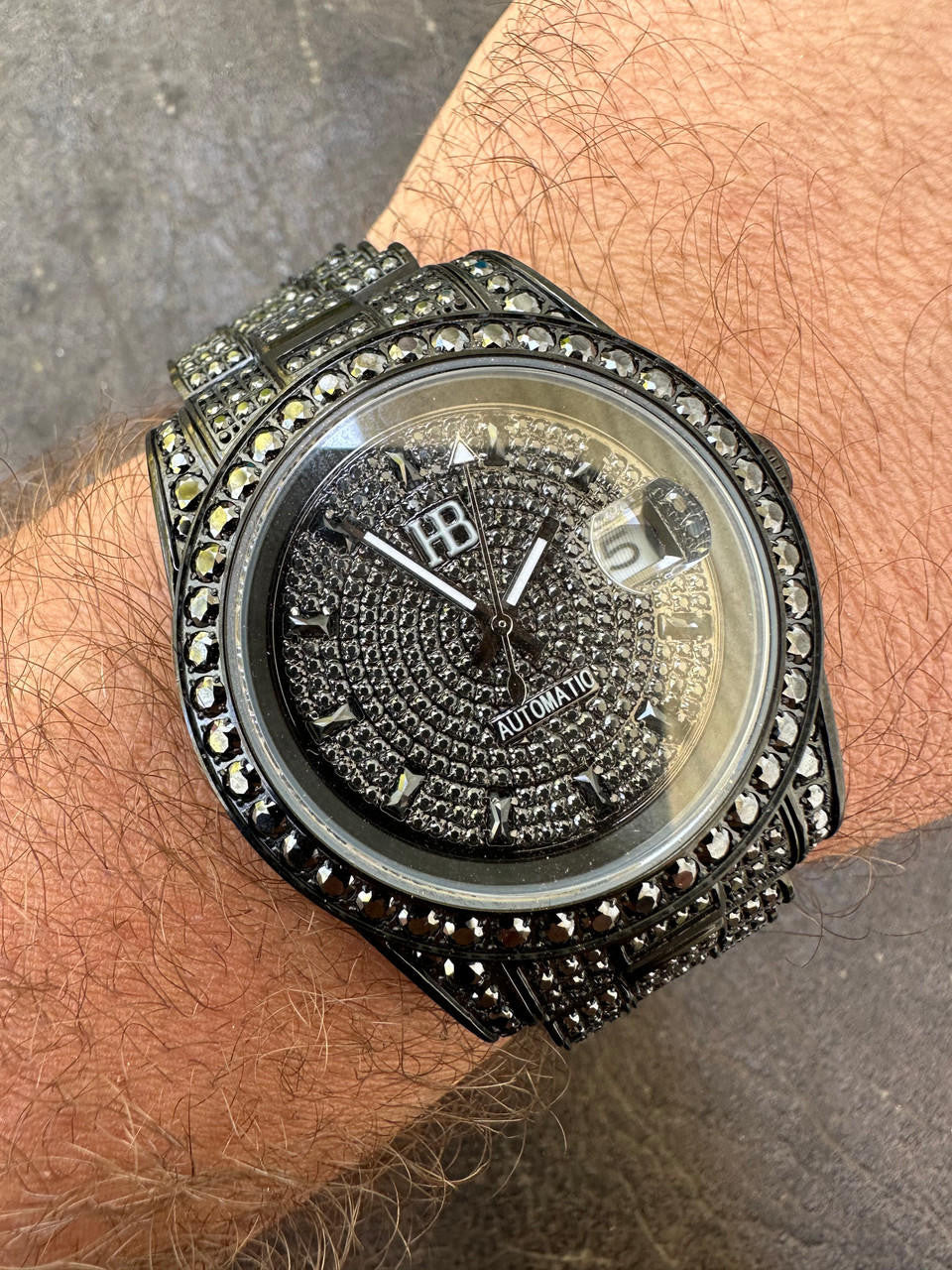 16.1 ct Black MOISSANITE Mens Presidential Watch Iced Bust Down Hip Hop
