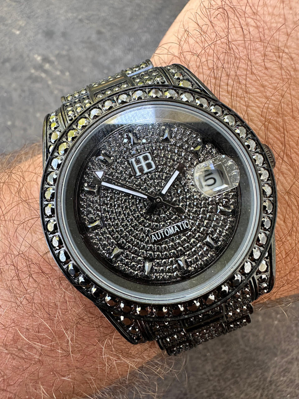 16.1 ct Black MOISSANITE Mens Presidential Watch Iced Bust Down Hip Hop